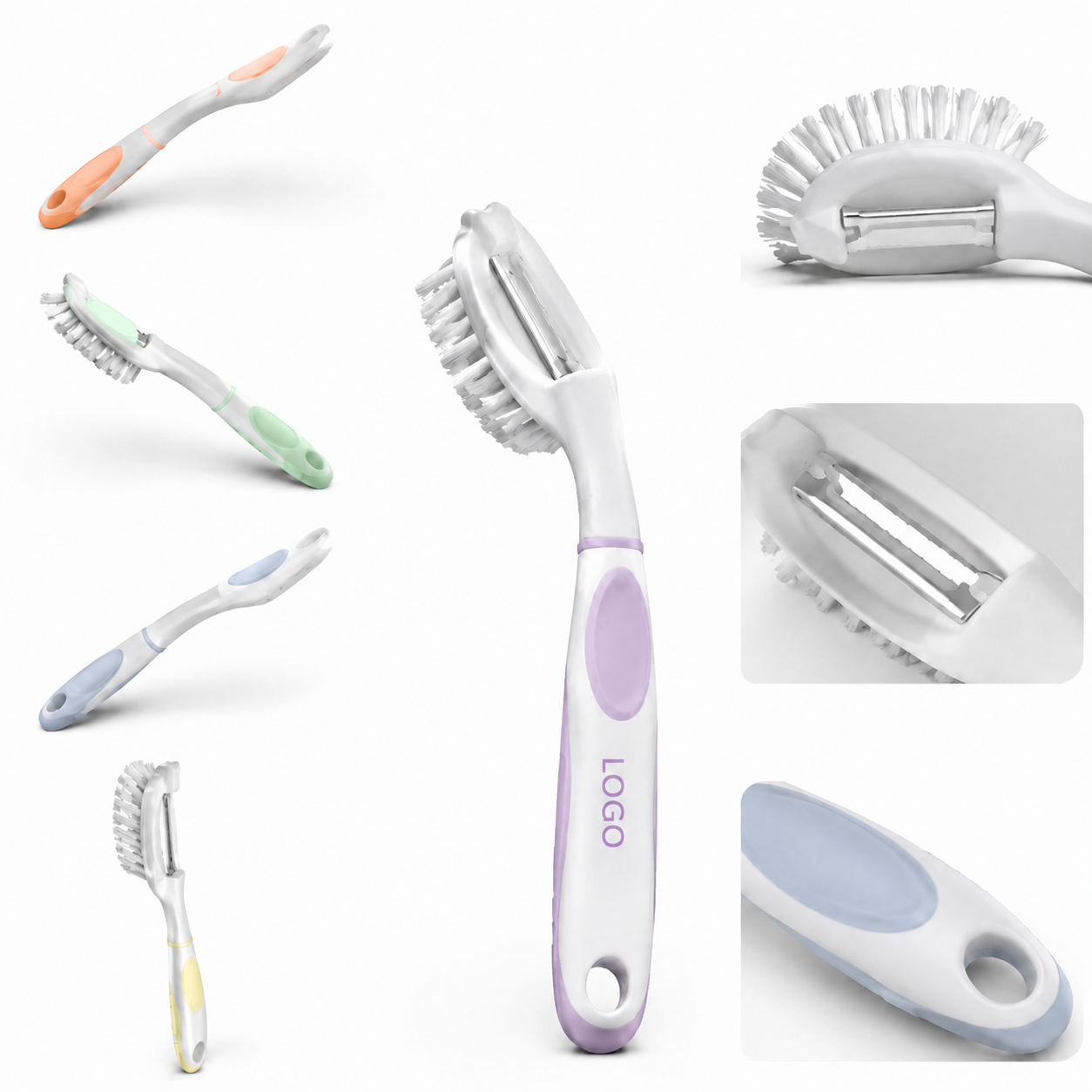 Dual-Action Kitchen Fruit and Vegetable Brush with Integrated Peeler