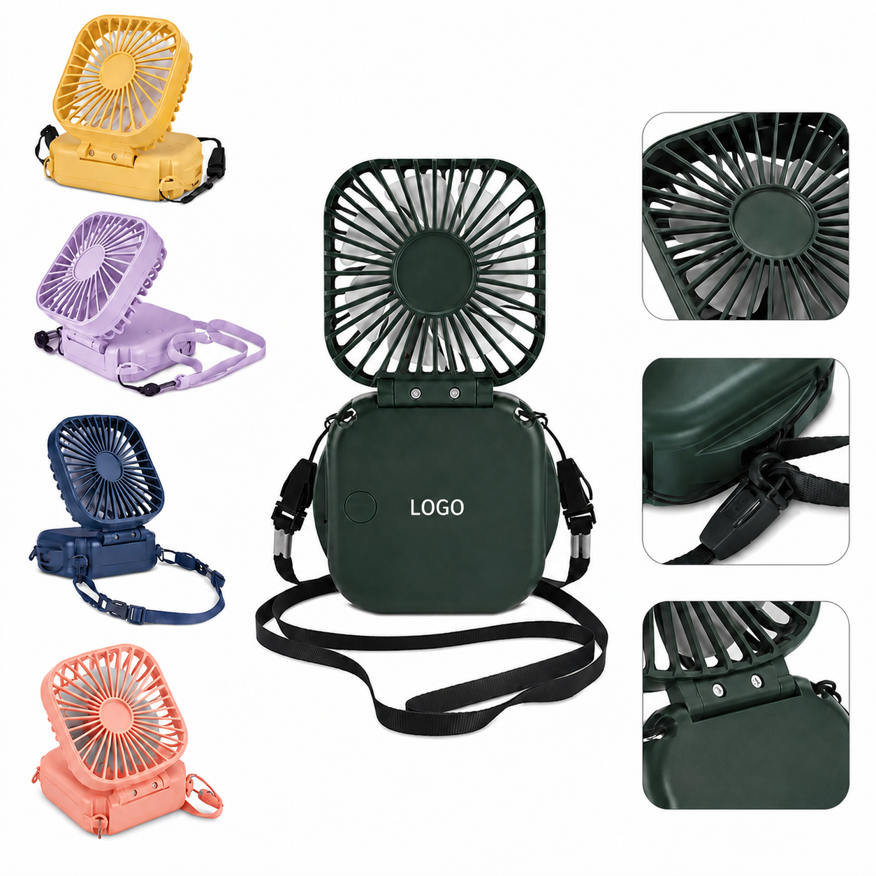 Multi-Functional Portable Folding Fan with Adjustable Lanyard