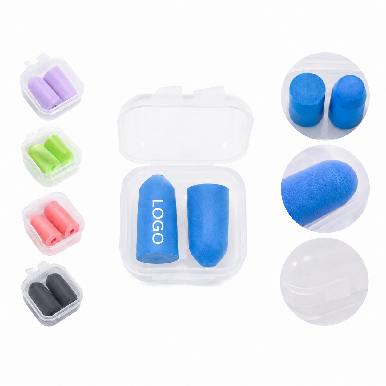 Translucent Square Case with Multi-Color Foam Earplug Set
