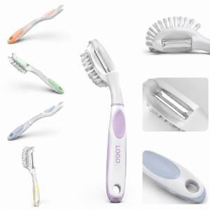 Dual-Action Kitchen Fruit and Vegetable Brush with Integrated Peeler
