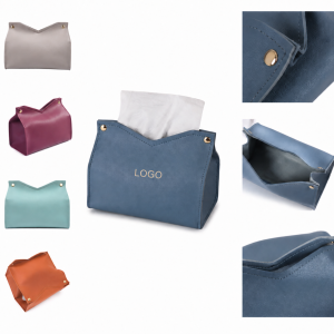 Collapsible Synthetic Leather Tissue Holder with Metallic Snap Closure